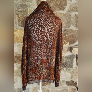 Nordstrom Velvet Burnout Scarf Wrap Animal Print Brown Gold 42" X 40"